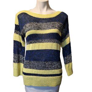 ❤️ 4/$20 Cable & Gauge knit sweater Women's medium stripes yellow blue comfy